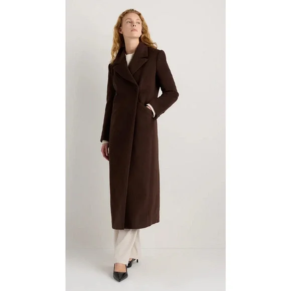 Quince Wool Cashmere Tailored Long Coat S Dark Chocolate NWOT - Picture 3 of 8